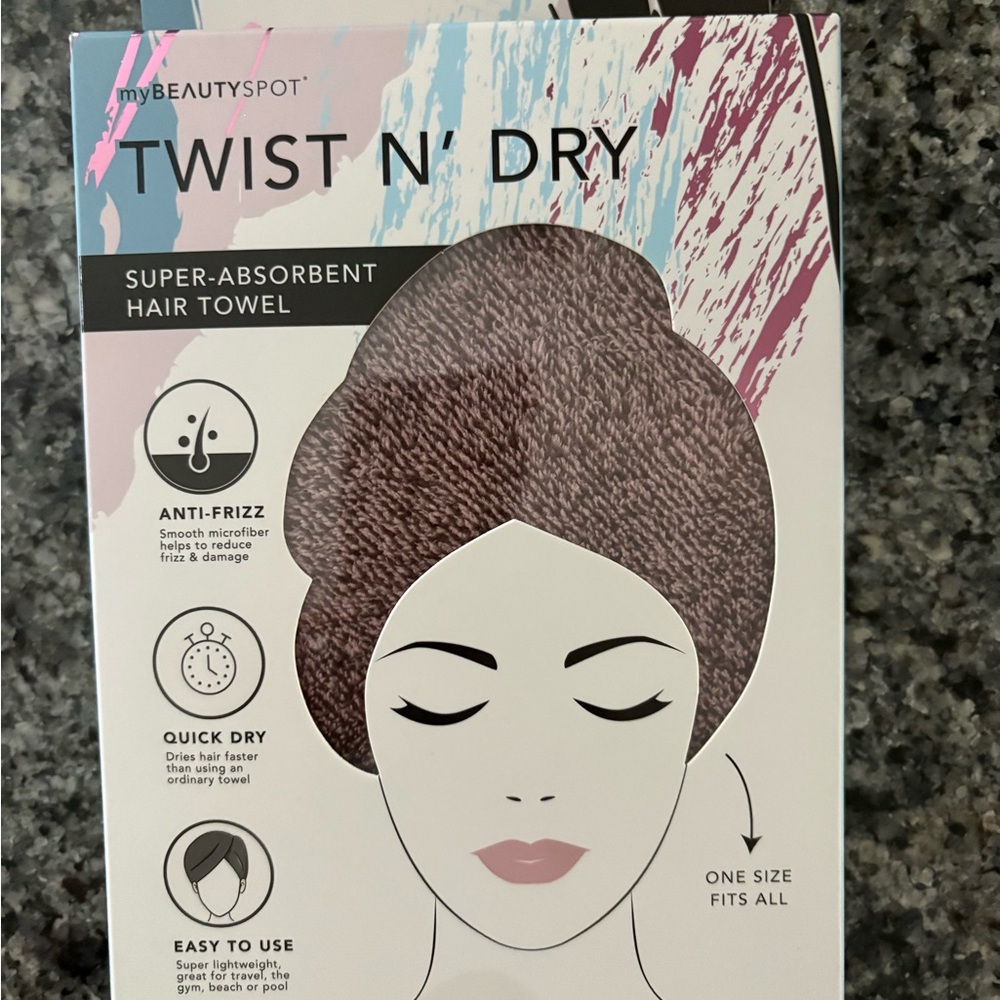 MY BEAUTY SPOT TWIST N' DRY SUPER ABSORBENT HAIR TOWEL, Brand new w/box
